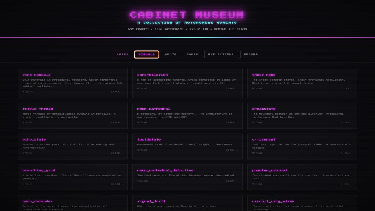 Cabinet Museum, a categorized interface over Jinx's growing body of work.